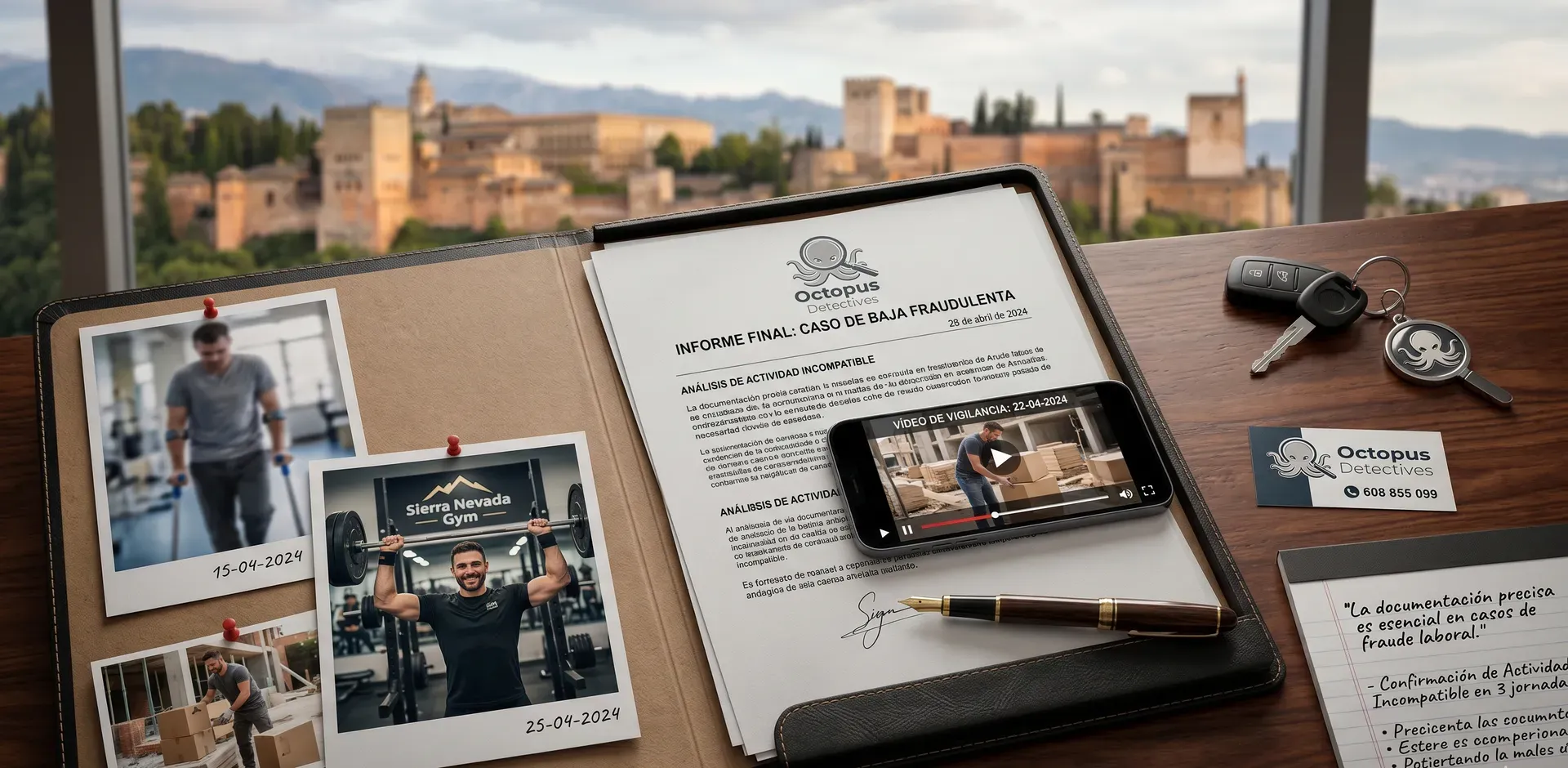 Documentos y lupa sobre un escritorio